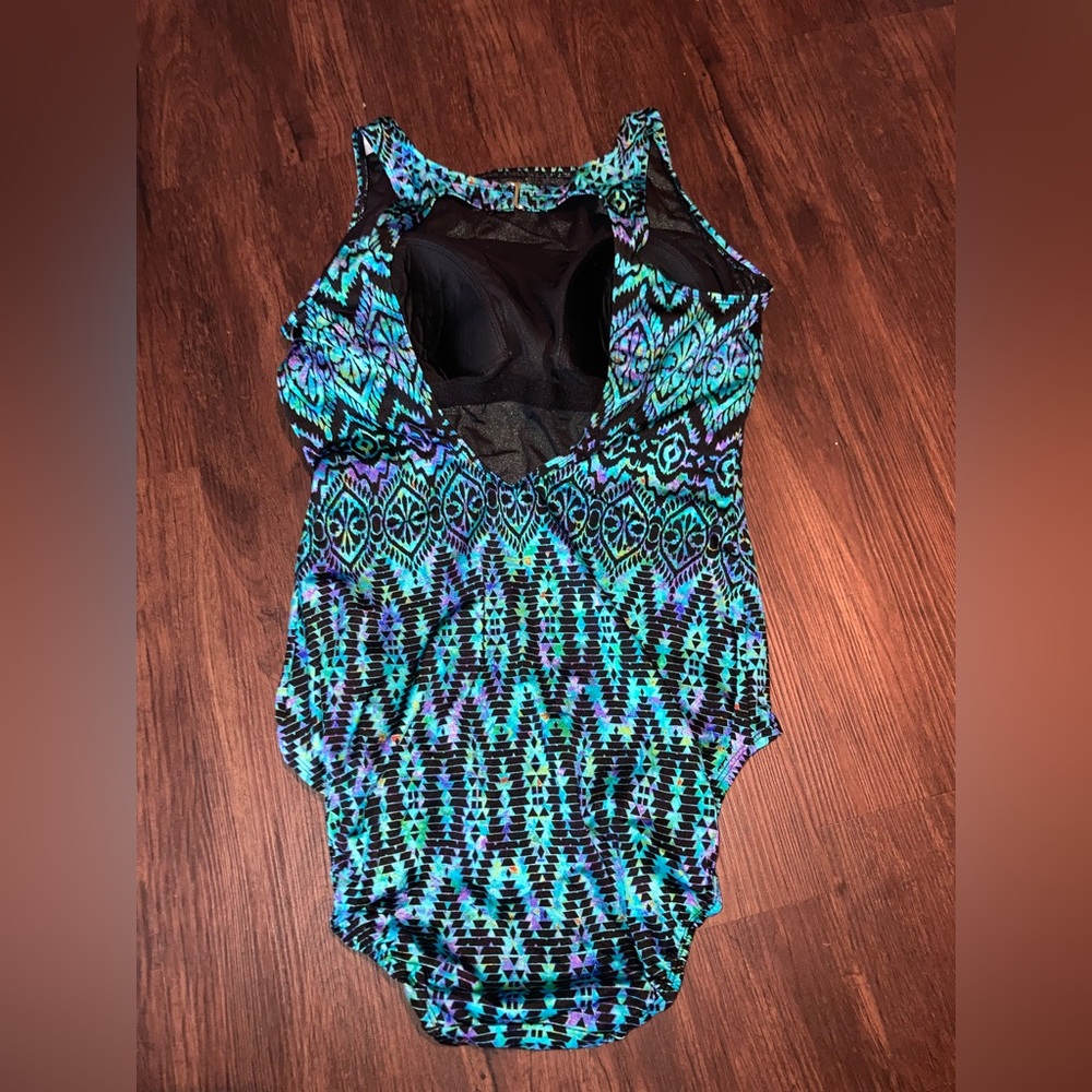 Longitude women’s Blue & Teal Geometric One-Piece Swimsuit size 14 - Picture 3 of 3